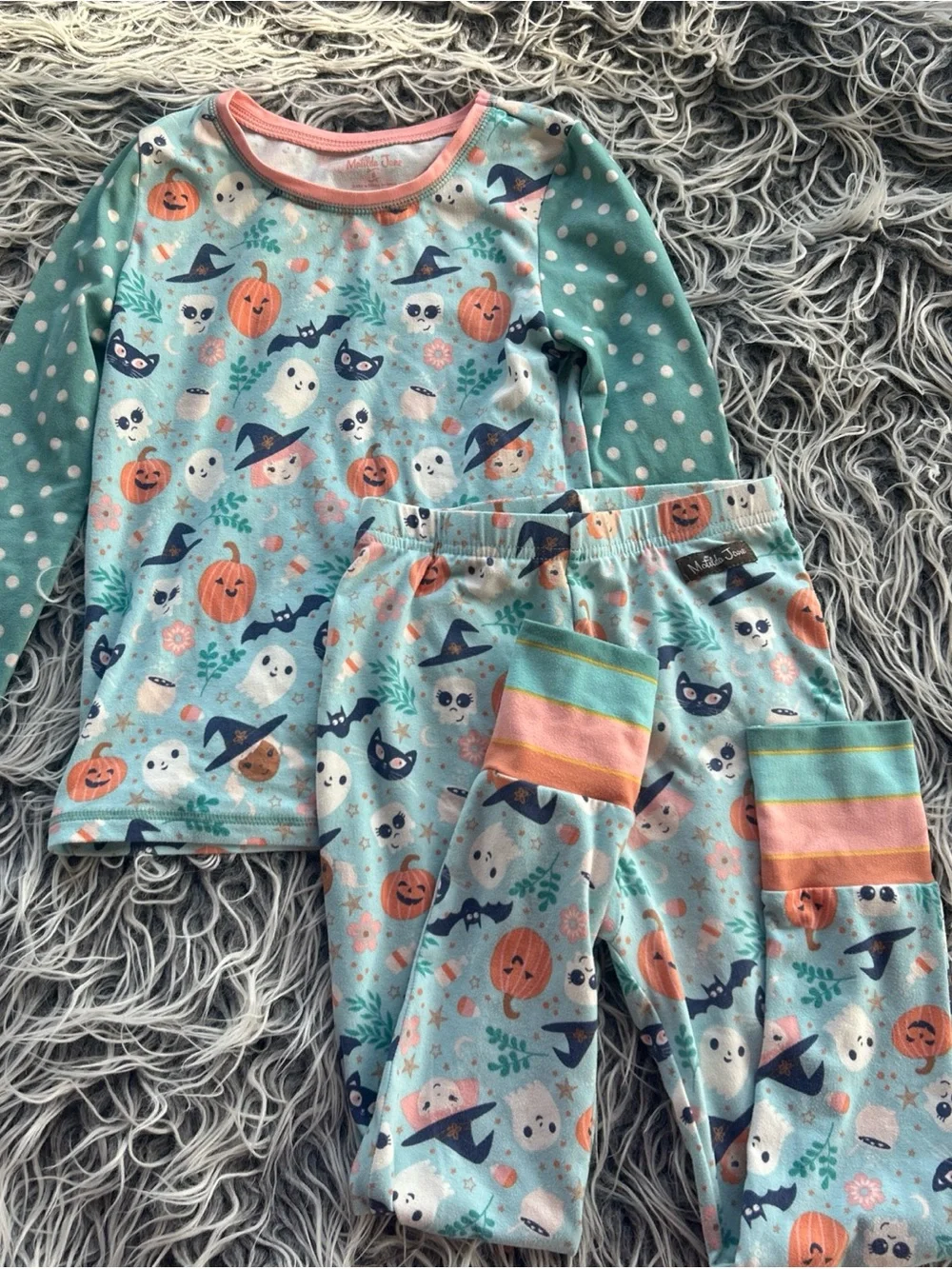 Matilda Jane Girls Halloween Pajamas Pjs Size 6 Pumpkins Bats.